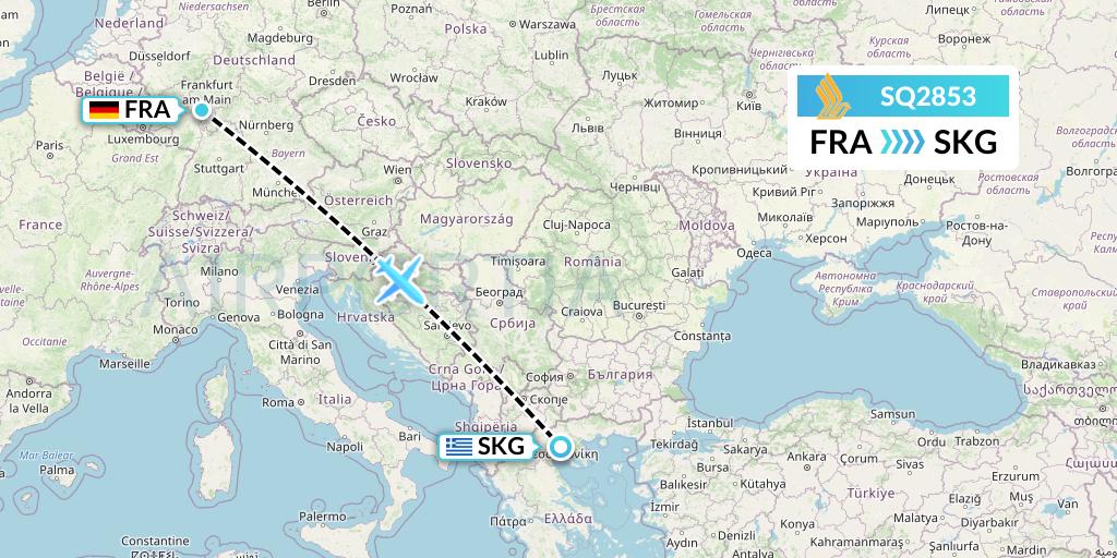 SQ2853 Singapore Airlines Flight Map: Frankfurt to Thessaloniki