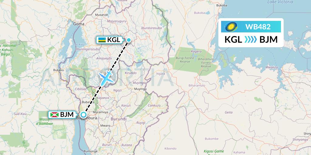 WB482 RwandAir Flight Map: Kigali to Bujumbura