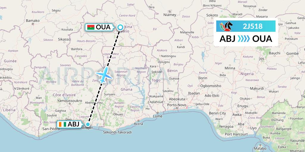2J518 Air Burkina Flight Map: Abidjan to Ouagadougou