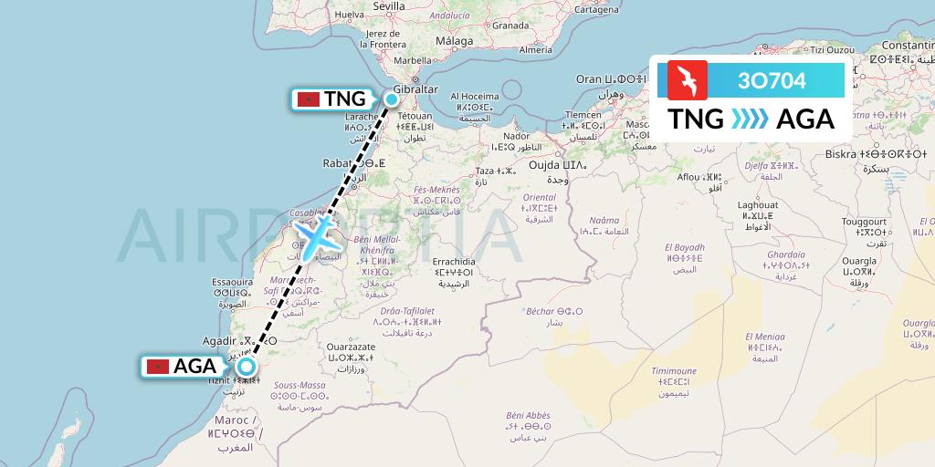 3O704 Air Arabia Maroc Flight Map: Tangier to Agadir