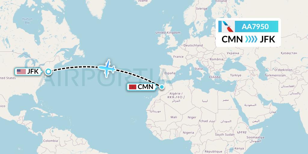 AA7950 American Airlines Flight Map: Casablanca to New York