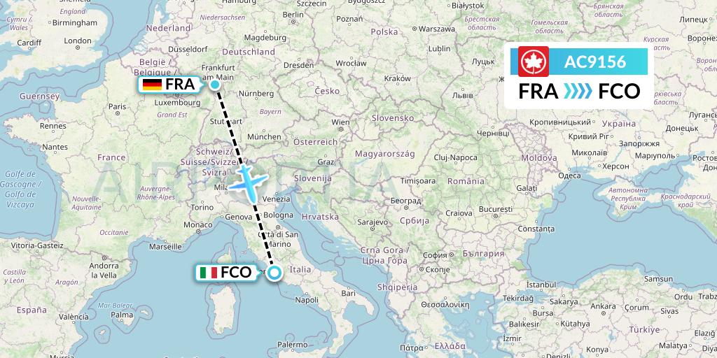 AC9156 Air Canada Flight Map: Frankfurt to Rome