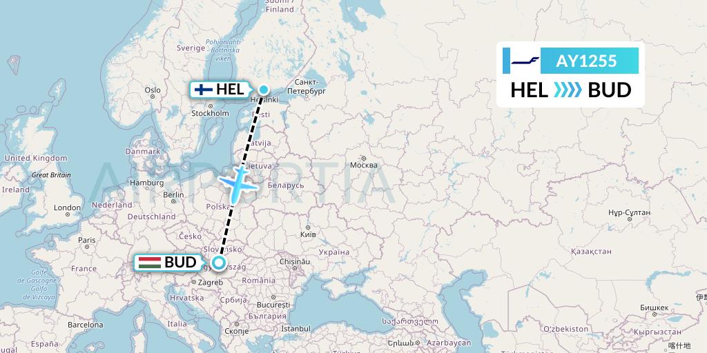 AY1255 Finnair Flight Map: Helsinki to Budapest