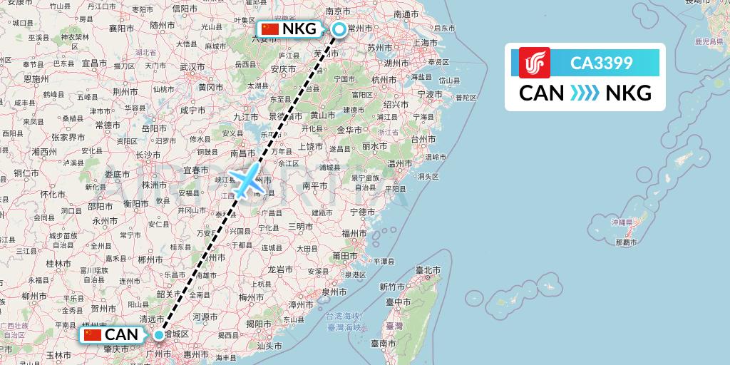 CA3399 Air China Flight Map: Guangzhou to Nanjing