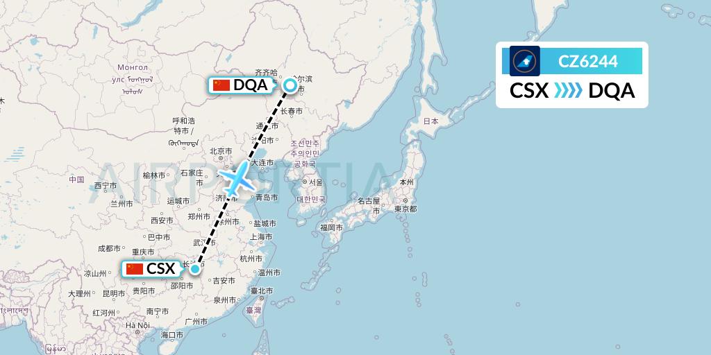CZ6244 China Southern Airlines Flight Map: Changsha to Daqing