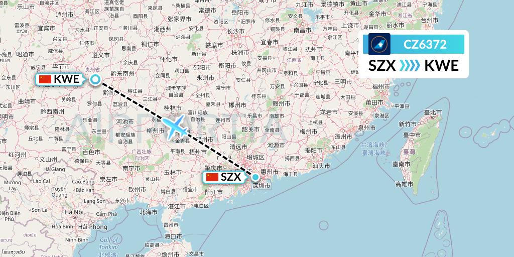 CZ6372 China Southern Airlines Flight Map: Shenzhen to Guiyang