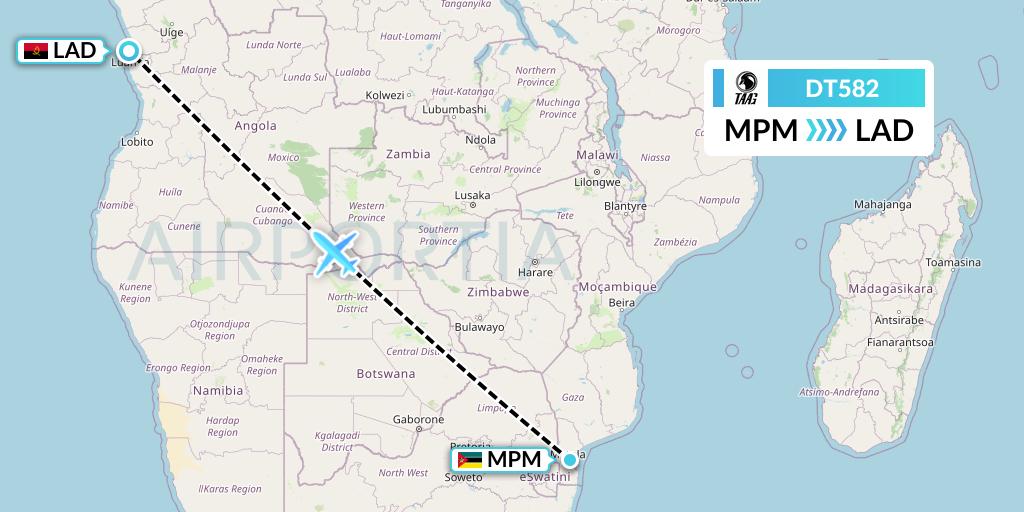 DT582 TAAG Angola Airlines Flight Map: Maputo to Luanda