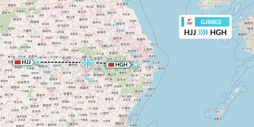 GJ8802 Loong Airlines Flight Map: Huaihua to Hangzhou