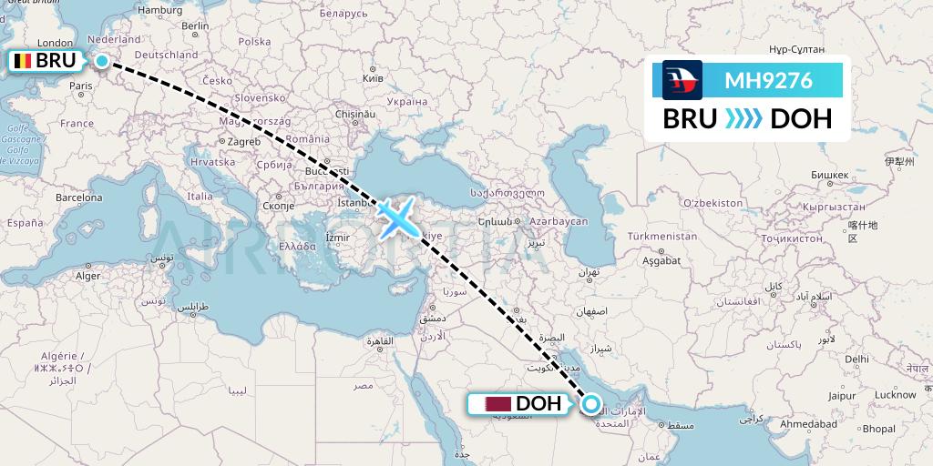 MH9276 Malaysia Airlines Flight Map: Brussels to Doha