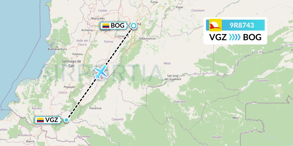 9R8743 Satena Flight Map: Villagarzon to Bogota