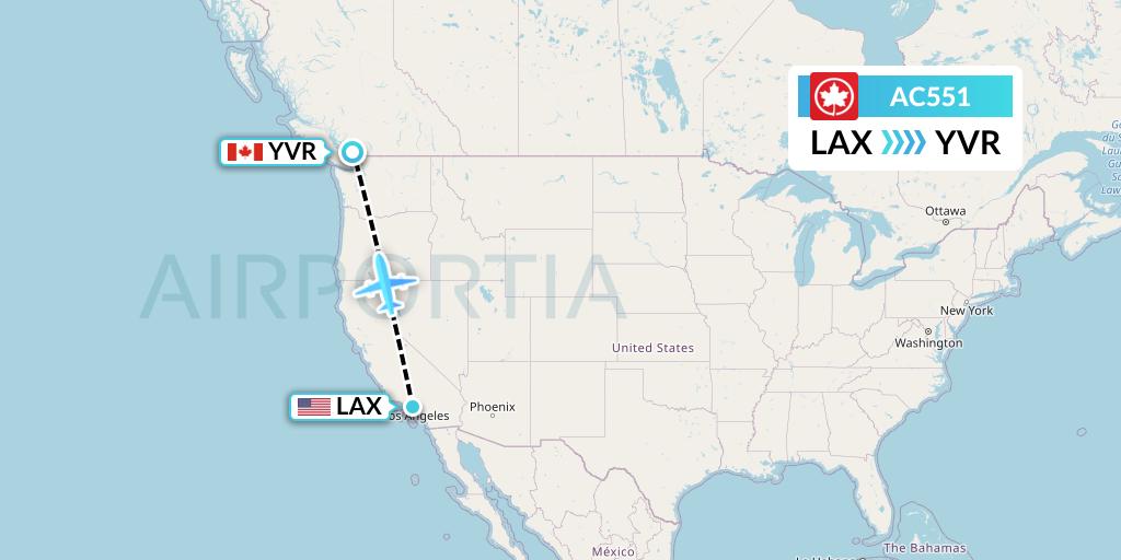 AC551 Air Canada Flight Map: Los Angeles to Vancouver