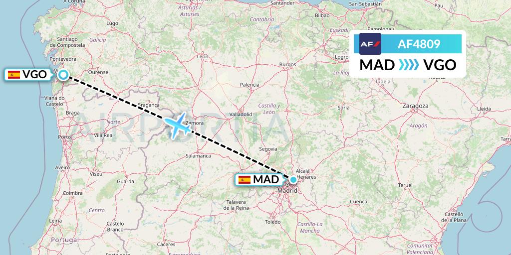AF4809 Air France Flight Map: Madrid to Vigo