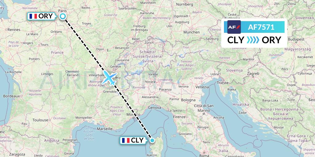 AF7571 Air France Flight Map: Calvi to Paris