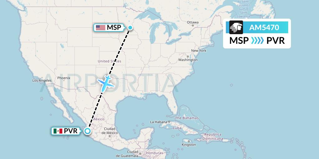 AM5470 Aeromexico Flight Map: Minneapolis to Puerto Vallarta