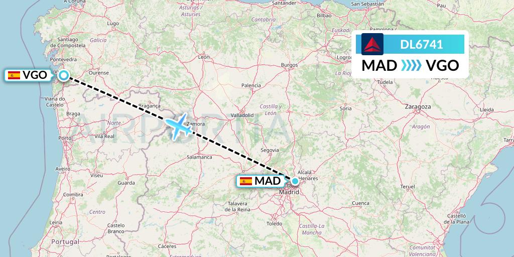 DL6741 Delta Air Lines Flight Map: Madrid to Vigo