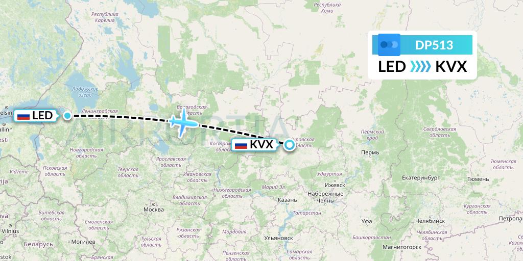 DP513 Pobeda Flight Map: St. Petersburg to Kirov