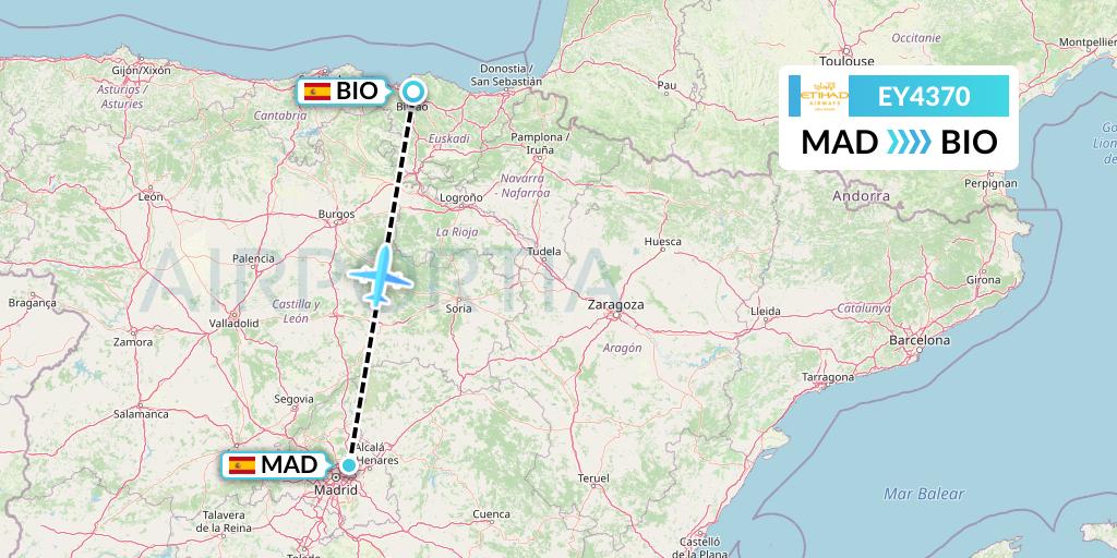 EY4370 Etihad Airways Flight Map: Madrid to Bilbao