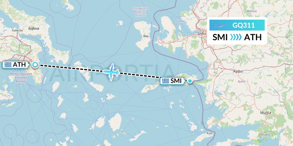 GQ311 Sky Express (Greece) Flight Map: Samos to Athens