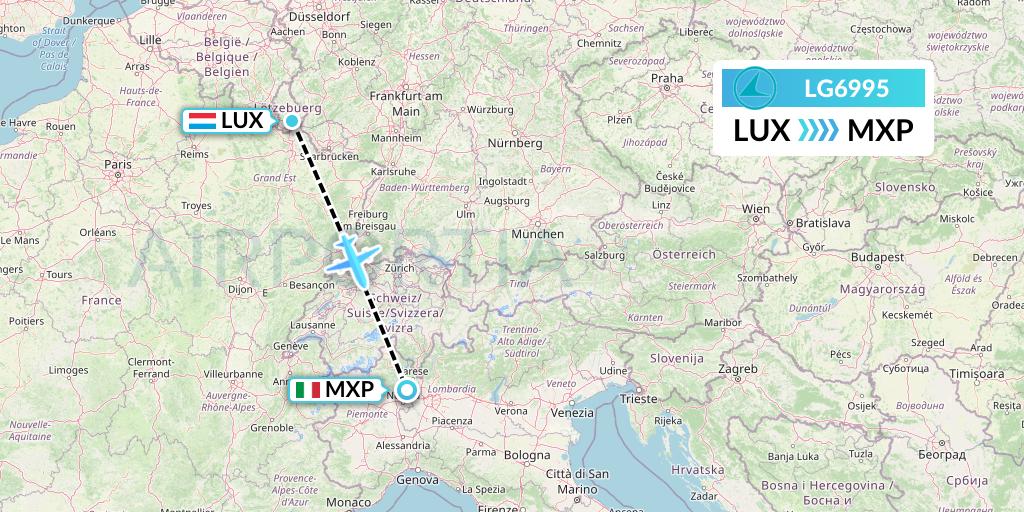 LG6995 Luxair Flight Map: Luxembourg to Milan