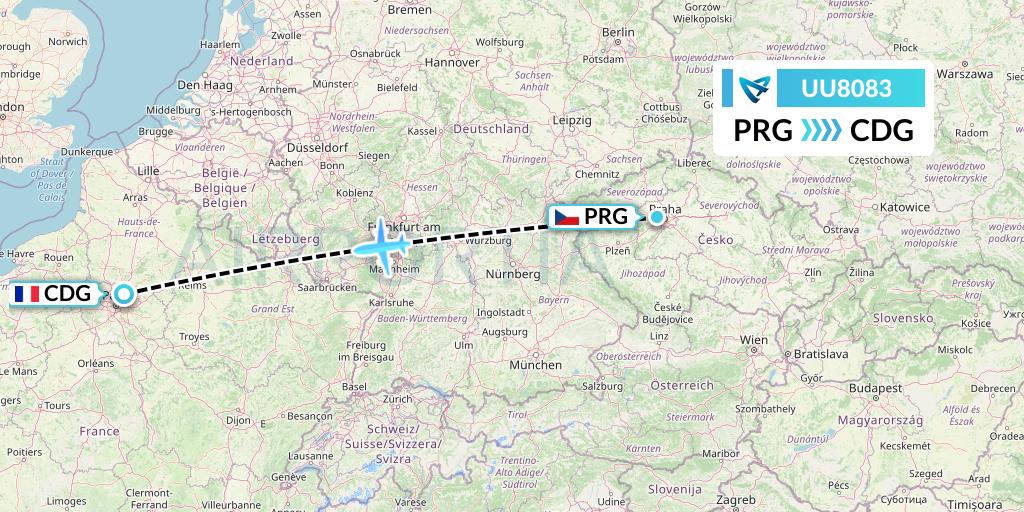UU8083 Air Austral Flight Map: Prague to Paris