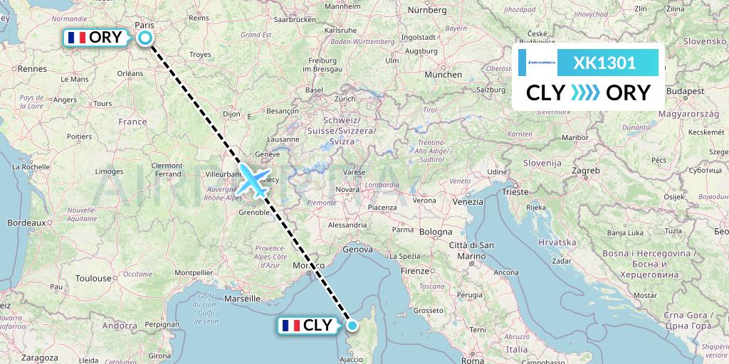 XK1301 Air Corsica Flight Map: Calvi to Paris