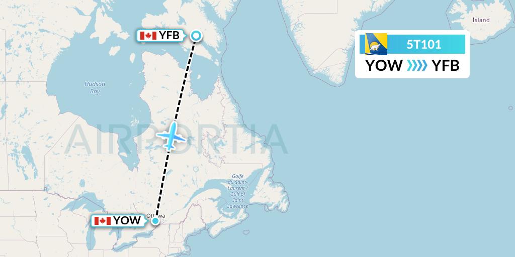 5T101 Canadian North Flight Map: Ottawa to Iqaluit