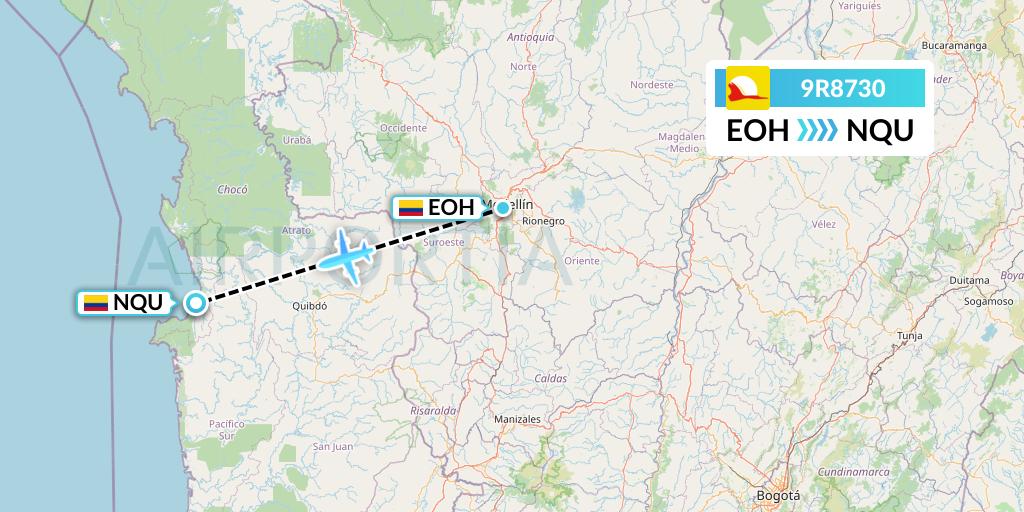 9R8730 Satena Flight Map: Medellin to Nuqui