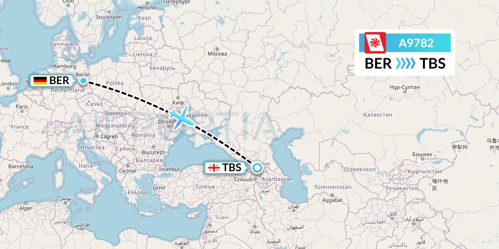 A9782 Georgian Airways Flight Map: Berlin to Tbilisi
