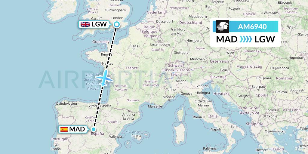 AM6940 Aeromexico Flight Map: Madrid to London
