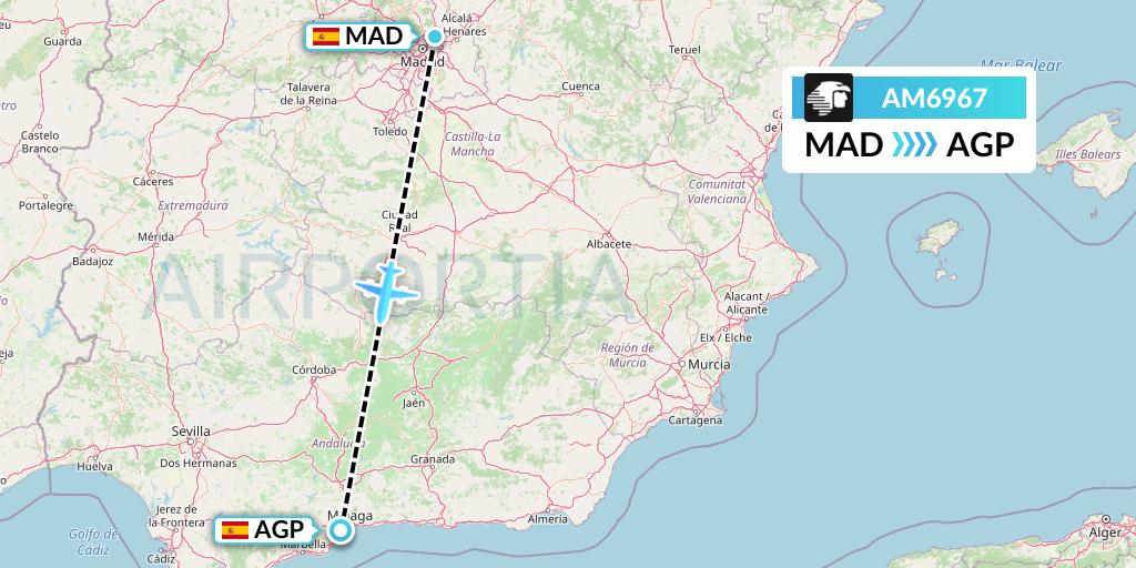 AM6967 Aeromexico Flight Map: Madrid to Malaga