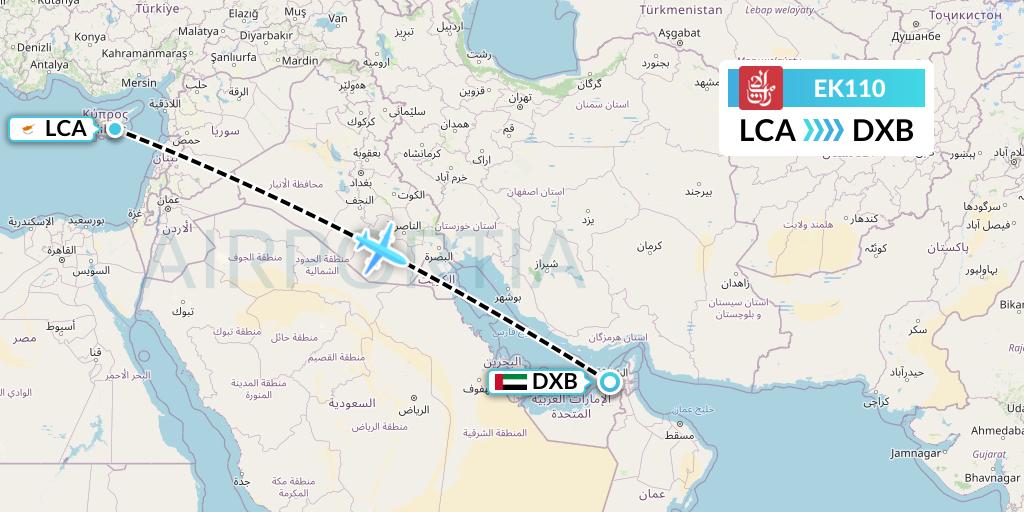 EK110 Emirates Flight Map: Larnaca to Dubai