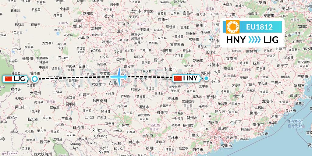 EU1812 Chengdu Airlines Flight Map: Hengyang to Lijiang