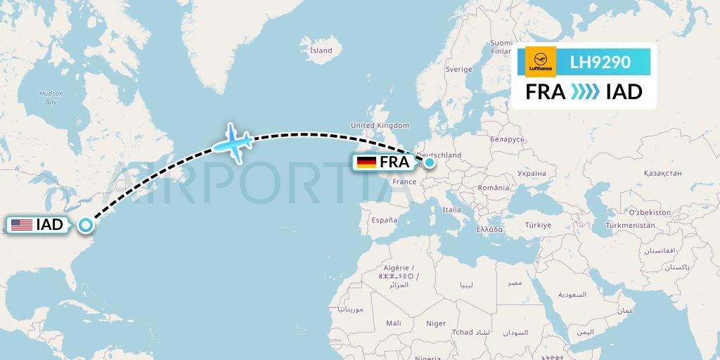 LH9290 Lufthansa Flight Map: Frankfurt to Washington