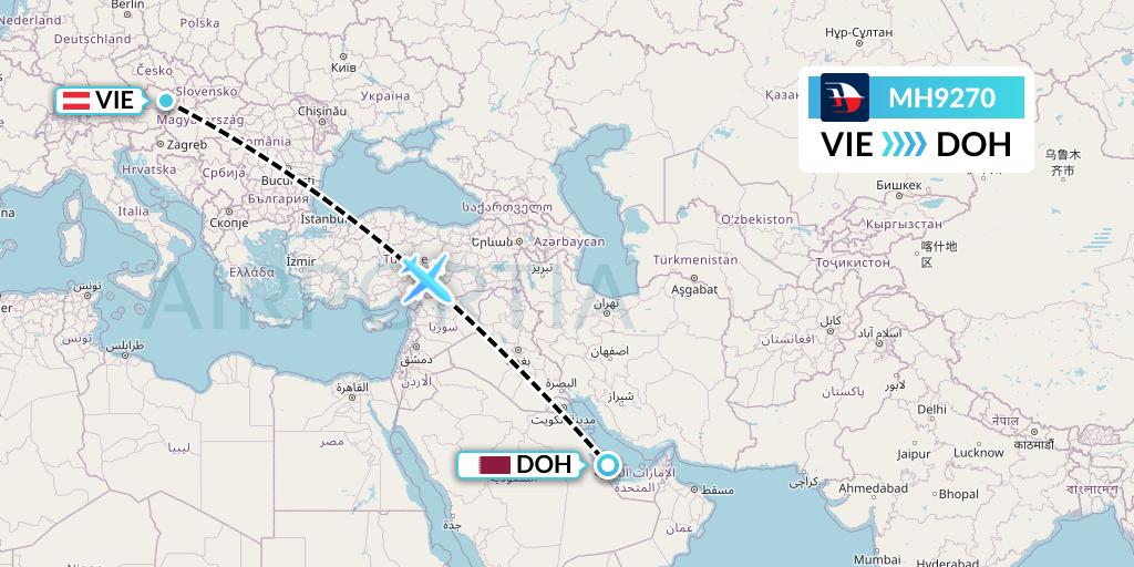 MH9270 Malaysia Airlines Flight Map: Vienna to Doha