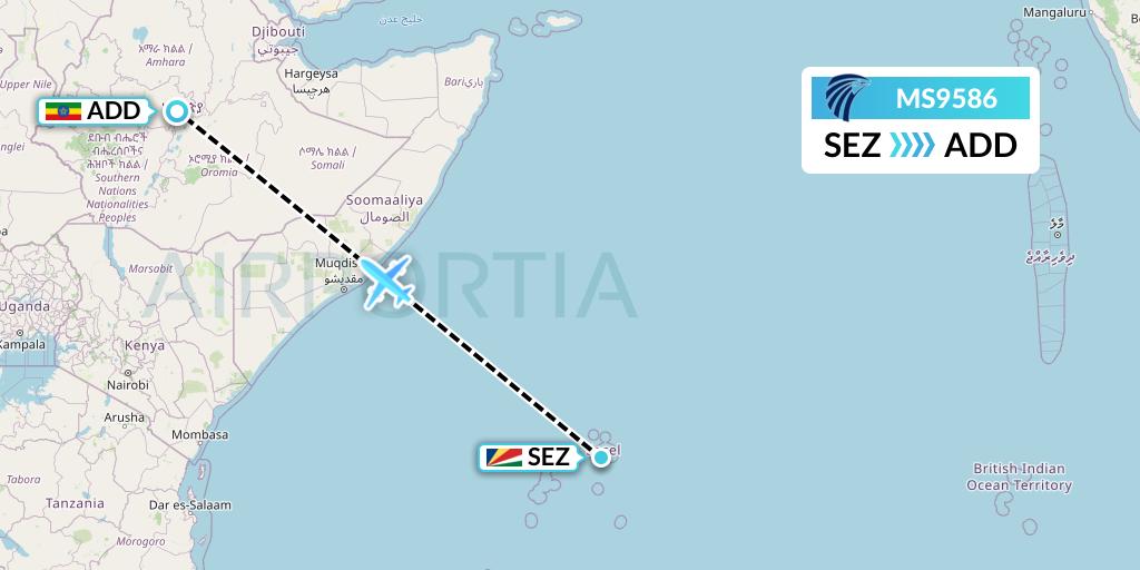 MS9586 EgyptAir Flight Map: Victoria to Addis Ababa