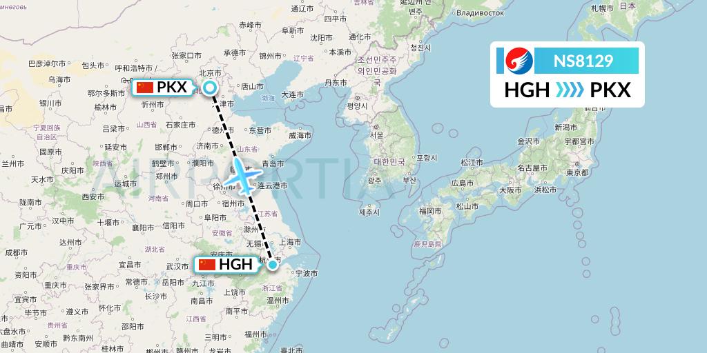 NS8129 Hebei Airlines Flight Map: Hangzhou to Beijing
