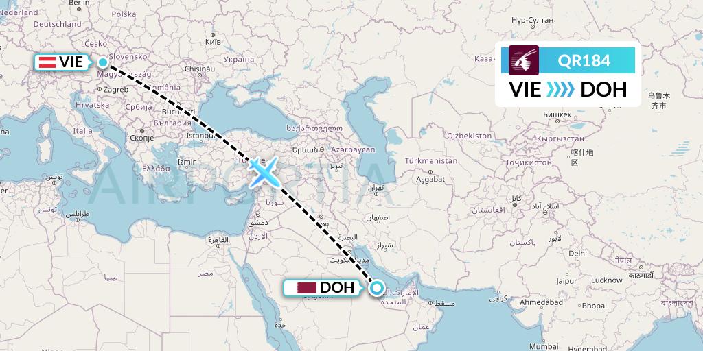 QR184 Qatar Airways Flight Map: Vienna to Doha