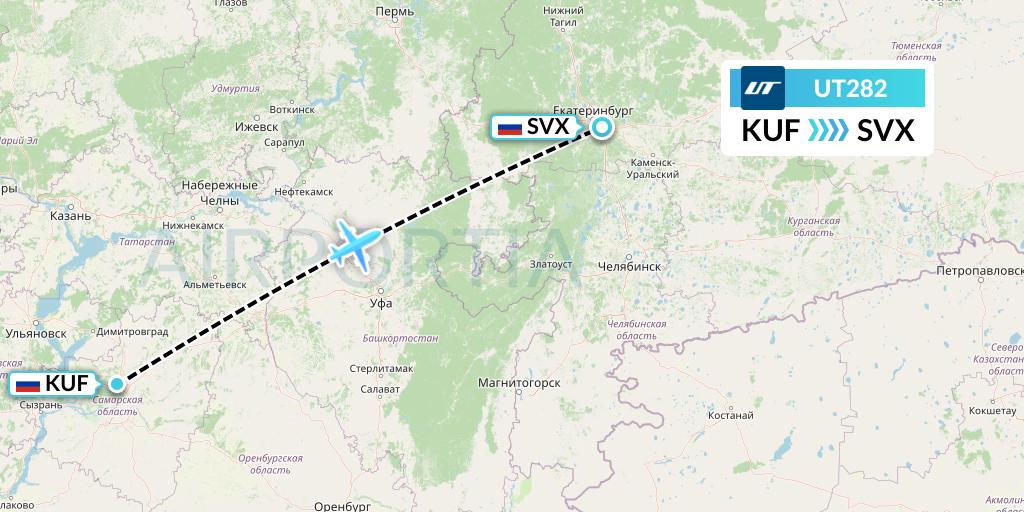 UT282 UTair Flight Map: Samara to Yekaterinburg
