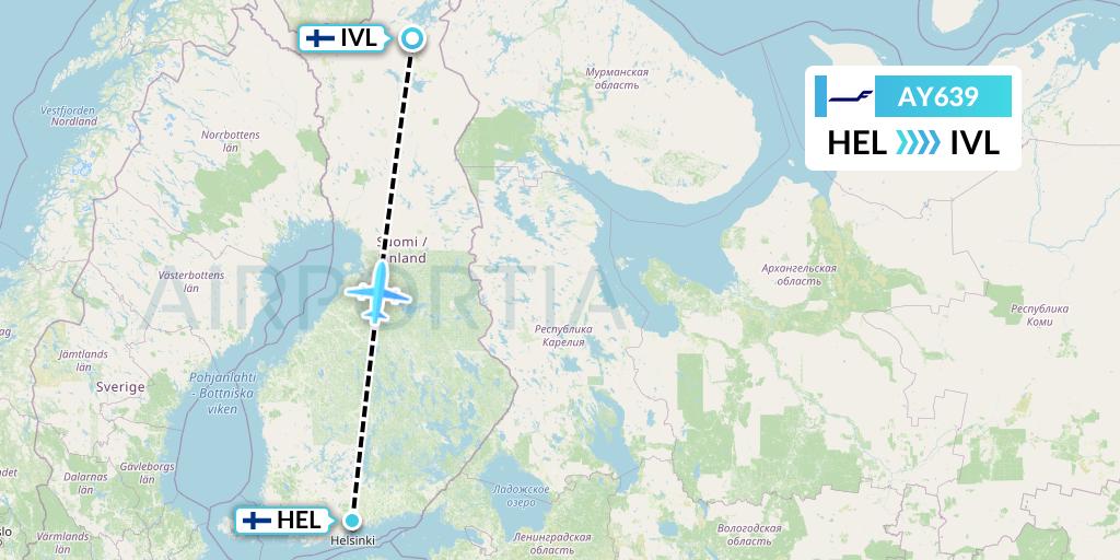 AY639 Finnair Flight Map: Helsinki to Ivalo