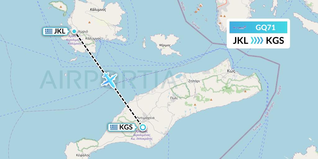 GQ71 Sky Express (Greece) Flight Map: Kalymnos to Kos