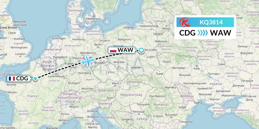 KQ3814 Kenya Airways Flight Map: Paris to Warsaw
