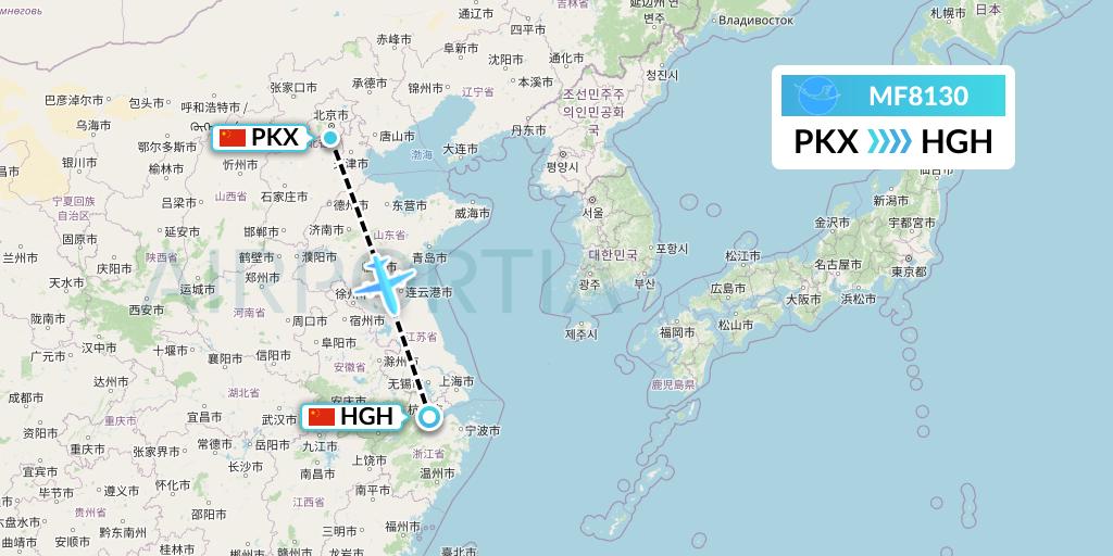 MF8130 Xiamen Airlines Flight Map: Beijing to Hangzhou