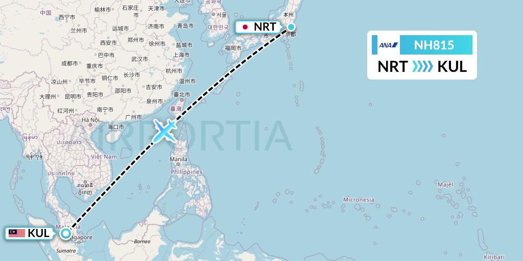 NH815 All Nippon Airways Flight Map: Tokyo to Kuala Lumpur