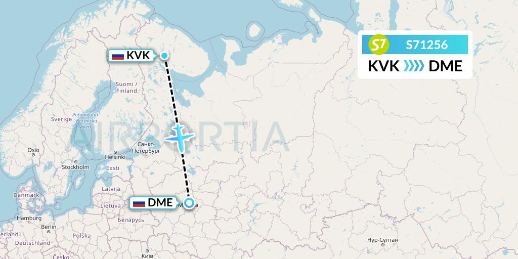 S71256 S7 Airlines Flight Map: Apatity to Moscow