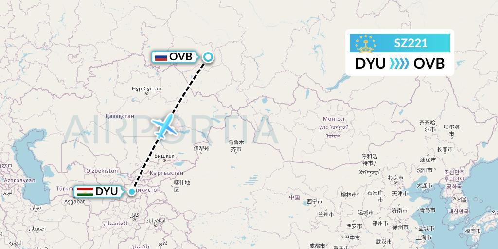 SZ221 Somon Air Flight Map: Dushanbe to Novosibirsk