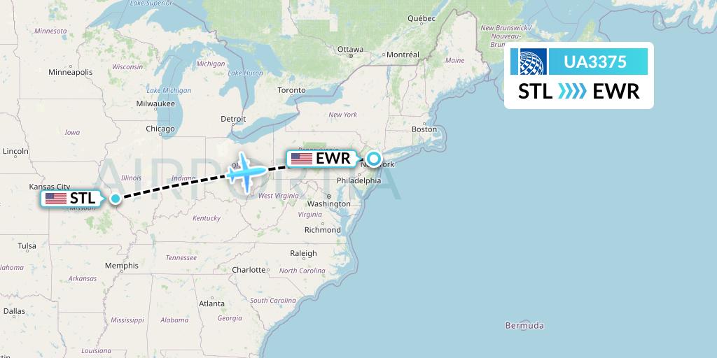 UA3375 United Airlines Flight Map: St. Louis to New York