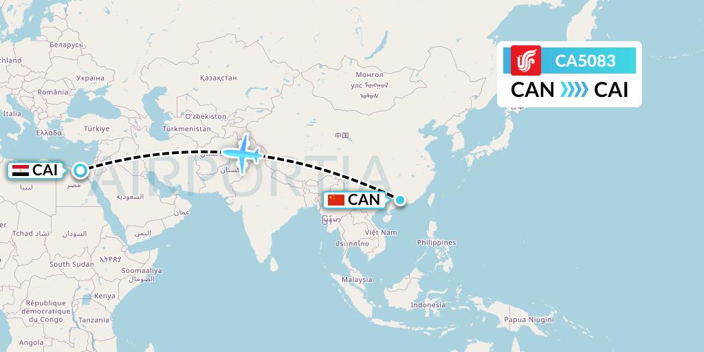CA5083 Air China Flight Map: Guangzhou to Cairo