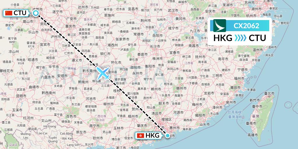 CX2062 Cathay Pacific Flight Map: Hong Kong to Chengdu