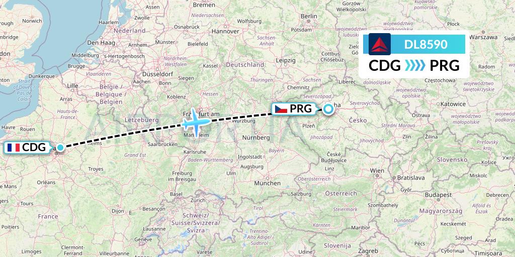 DL8590 Delta Air Lines Flight Map: Paris to Prague