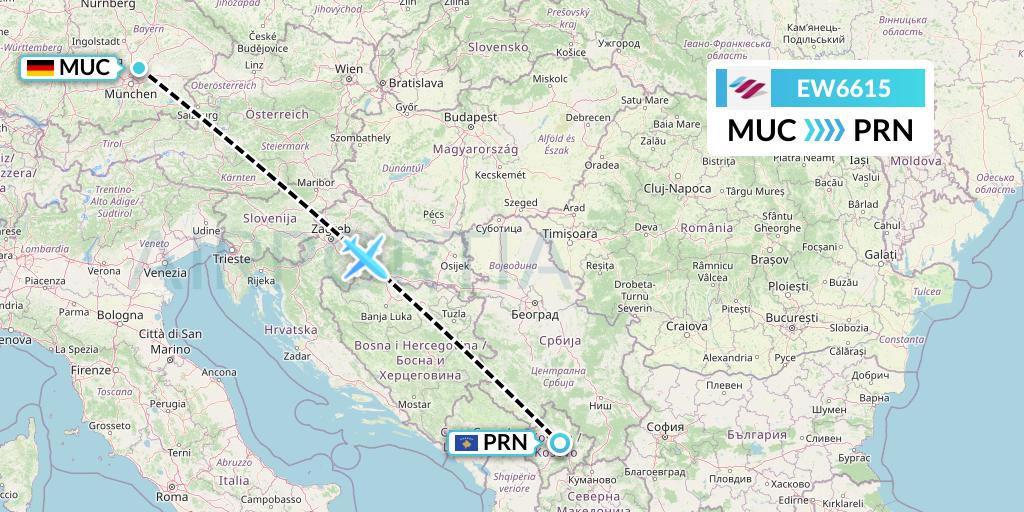 EW6615 Eurowings Flight Map: Munich to Pristina